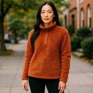 PATAGONIA I Los Gatos Burr Rust Orange Fleece Sherpa 1/4 Zip Pullover Top, L